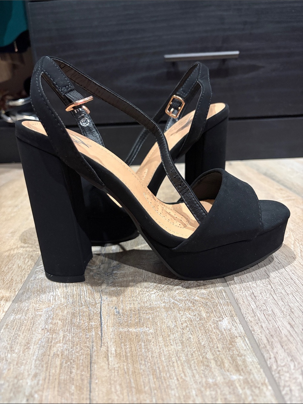 Windsor Black Platform Block Heel Slingback Sandals